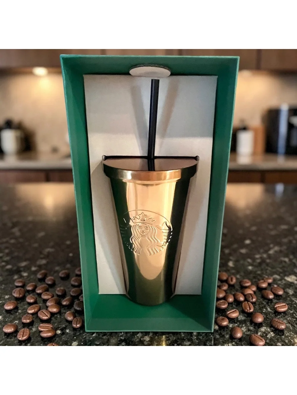 Starbucks Metallic Rose Gold Tumbler Cup Black Straw New Open Box